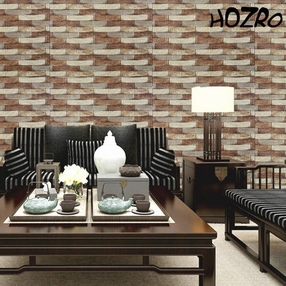 Tapet 3D autoadeziv HOZRO, Model imitatie caramida, design modern, foarte usor de montat, Caramida Maro/Crem HOZRO