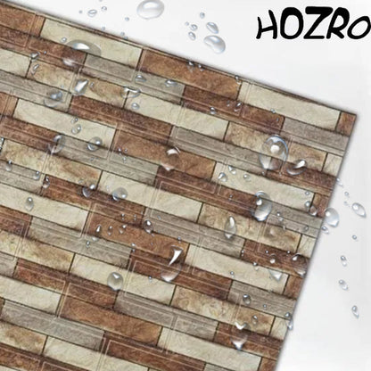 Tapet 3D autoadeziv HOZRO, Model imitatie caramida, design modern, foarte usor de montat, Caramida Maro/Crem HOZRO