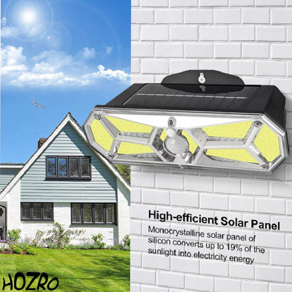 Lampa Solară LED HOZRO, 126 COB cu Senzor de Mișcare — Iluminare Puternică, Panou Solar încorporat, Rezistență IP65/IP66, Moduri Multiple, Autonomie Extinsă HOZRO
