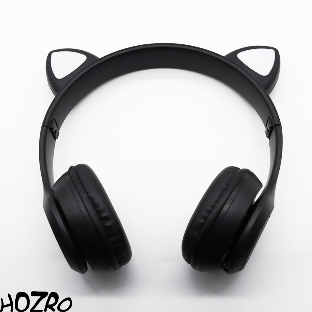Căști Wireless HOZRO, Model P47 cu Urechi de Pisică – Model Negru, Bluetooth, Microfon Integrat și Design cu LED-uri HOZRO