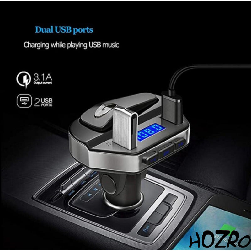 Modulator FM HOZRO, Bluetooth 5.0, Transmitator FM cu functie de incarcator auto quickcharge 3.0 si Casca Bluetooth HOZRO