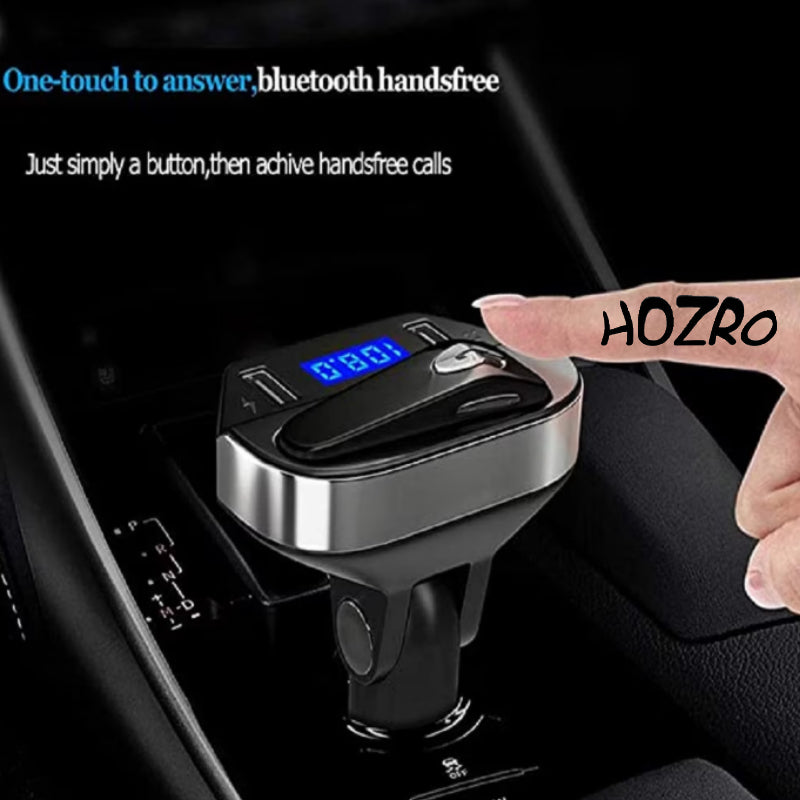 Modulator FM HOZRO, Bluetooth 5.0, Transmitator FM cu functie de incarcator auto quickcharge 3.0 si Casca Bluetooth HOZRO