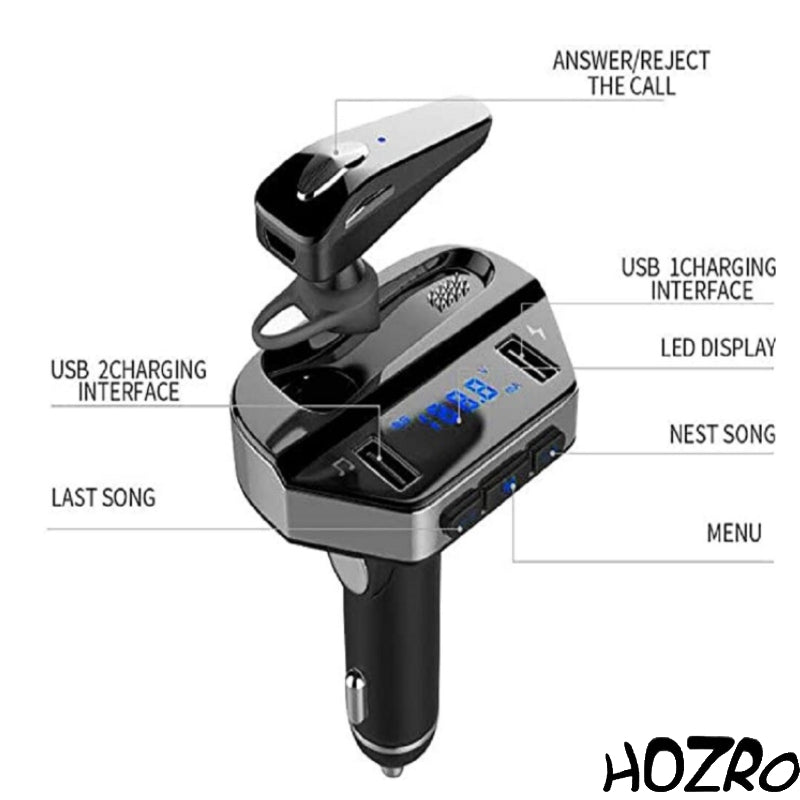 Modulator FM HOZRO, Bluetooth 5.0, Transmitator FM cu functie de incarcator auto quickcharge 3.0 si Casca Bluetooth HOZRO