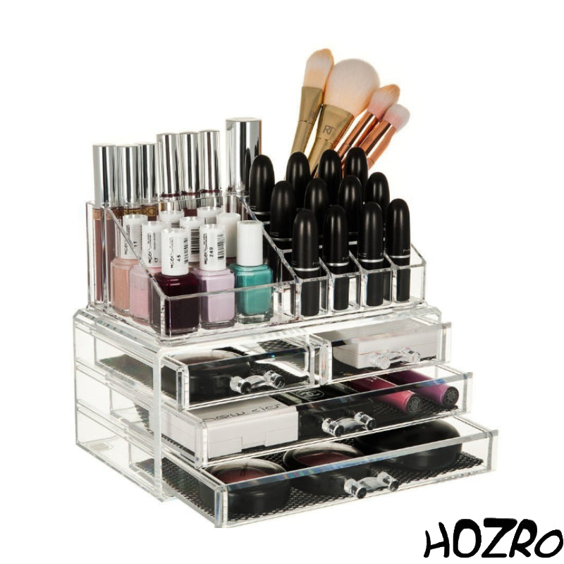 Organizator Cosmetice HOZRO, din Acril cu 4 Sertare și Oglindă – Eleganță și Practicitate pentru Toaletă sau Birou HOZRO