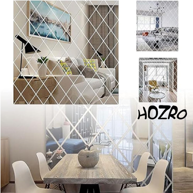 Set Oglinzi Acrilice HOZRO, din PVC, Autoadezive pentru Decorarea Pereților, Culoare Argintie, Dimensiune Totală 50 x 100 cm – Calitate Premium HOZRO