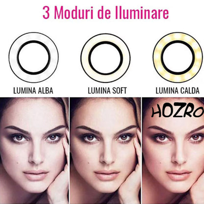 Lampa circulara Ring Light HOZRO, diametru 15 cm/ 6'' – Iluminare Versatilă în 3 Trepte, Ideală pentru Foto și Video HOZRO