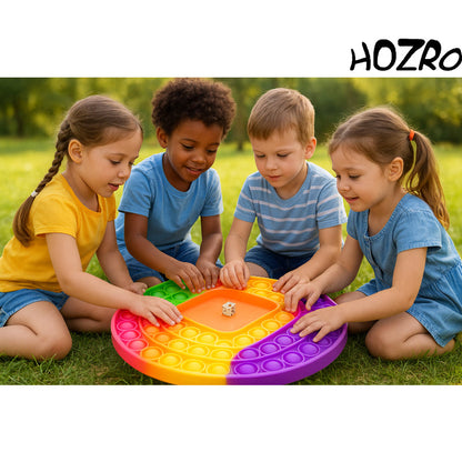 Joc interactiv HOZRO, din silicon moale cu zaruri – Pop It Now rotund, antistres, multicolor, 27 cm HOZRO