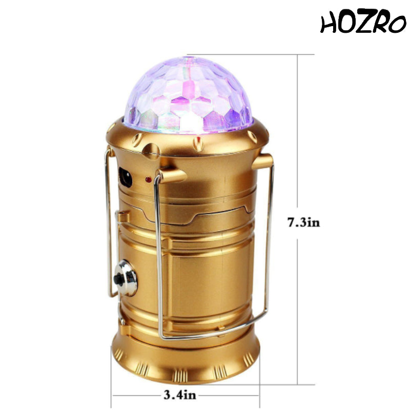 Felinar Camping Disco HOZRO, Lampă Portabilă 2 în 1, Iluminare Puternică și Efecte Lumină Party HOZRO