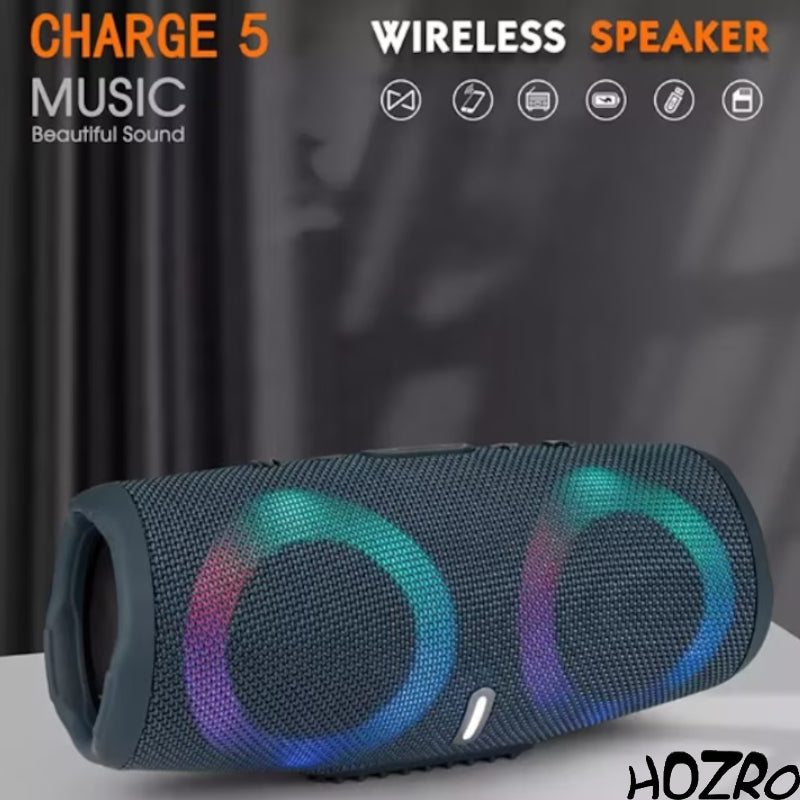 🎵 Boxă Portabilă Bluetooth HOZRO, Model Charge 5 cu Lumină LED RGB, Sunet Puternic 3D Stereo, Slot USB și Card TF, Radio FM, Rezistență la Apă IPX6 – Design Modern și Autonomie Extinsă HOZRO