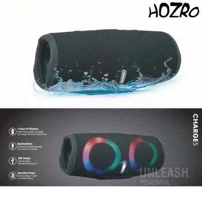 🎵 Boxă Portabilă Bluetooth HOZRO, Model Charge 5 cu Lumină LED RGB, Sunet Puternic 3D Stereo, Slot USB și Card TF, Radio FM, Rezistență la Apă IPX6 – Design Modern și Autonomie Extinsă HOZRO