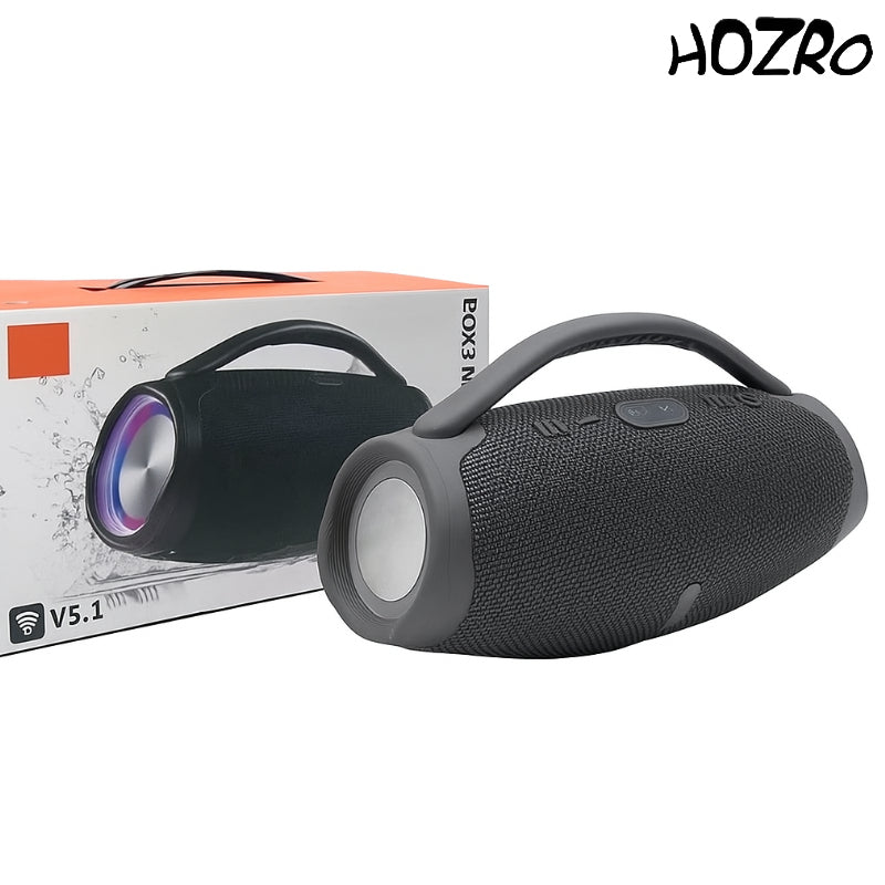 🎶 Boxă Portabilă HOZRO, Super Bass Booms Box 3 Bluetooth, cu Mâner, Sunet Puternic 3D Stereo, Slot USB, Card TF, Radio FM și Rezistență la Apă IPX6 – Design Modern, Autonomie Extinsă și Culori Vibrante HOZRO