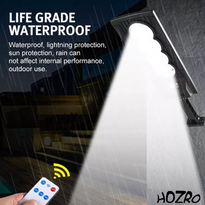 Lampă Solară cu Senzor de Mișcare HOZRO, Model SL-4COB – Panou Solar Integrat pentru Reîncărcarea Acumulatorilor, Iluminat Exterior Eficient și Economic HOZRO