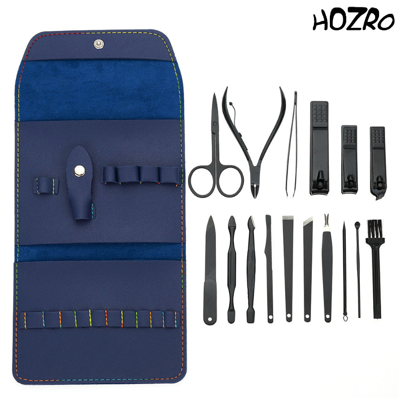 Trusă Profesională HOZRO, pentru Îngrijirea Unghiilor, 16 Piese, Set Complet Manichiură și Pedichiură, din Oțel Inoxidabil, cu Husă Elegantă din Imitație de Piele, Ideală pentru Călătorii și Cadou HOZRO