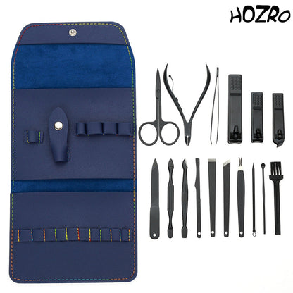 Trusă Profesională HOZRO, pentru Îngrijirea Unghiilor, 16 Piese, Set Complet Manichiură și Pedichiură, din Oțel Inoxidabil, cu Husă Elegantă din Imitație de Piele, Ideală pentru Călătorii și Cadou HOZRO