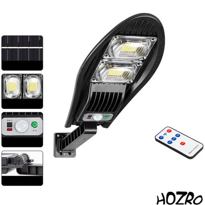 Lampă Solară HOZRO, de Exterior cu Telecomandă – Model W777B, 84 LED-uri SMD Ultra-Luminoase, Lumina Alb Rece, 3 Moduri de Funcționare, Senzor de Mișcare și Lumină, Unghi de Iluminare 120°, Material ABS Rezistent la Intemperii HOZRO