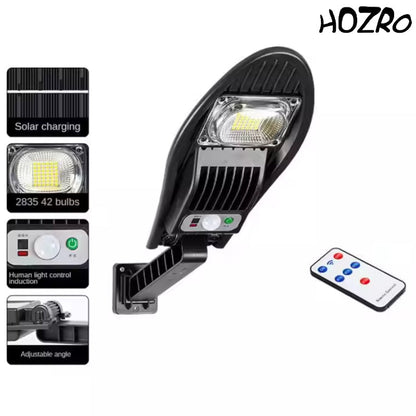 Lampă Solară HOZRO, de Exterior cu Telecomandă – Model W776B, 42 LED-uri SMD Ultra-Luminoase, Lumina Alb Rece, 3 Moduri de Funcționare, Senzor de Mișcare și Lumină, Unghi de Iluminare 120°, Material ABS Rezistent la Intemperii, Waterproof HOZRO