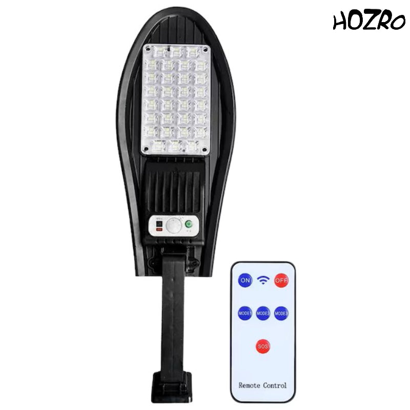 Lampă Solară de Exterior HOZRO, cu Telecomandă – Model W777A, 30x4 LED-uri SMD Ultra-Luminoase, Lumina Alb Rece, 3 Moduri de Funcționare, Senzor de Mișcare și Lumină, Waterproof, Unghi de Iluminare 120°, Material ABS Rezistent HOZRO