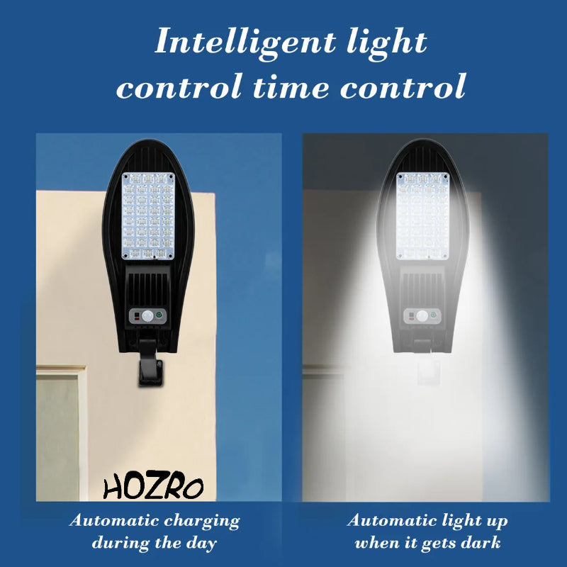 Lampă Solară de Exterior HOZRO, cu Telecomandă – Model W777A, 30x4 LED-uri SMD Ultra-Luminoase, Lumina Alb Rece, 3 Moduri de Funcționare, Senzor de Mișcare și Lumină, Waterproof, Unghi de Iluminare 120°, Material ABS Rezistent HOZRO