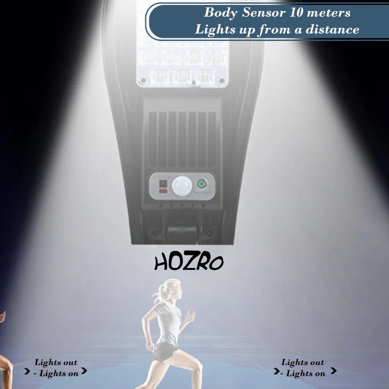Lampă Solară de Exterior HOZRO, cu Telecomandă – Model W777A, 30x4 LED-uri SMD Ultra-Luminoase, Lumina Alb Rece, 3 Moduri de Funcționare, Senzor de Mișcare și Lumină, Waterproof, Unghi de Iluminare 120°, Material ABS Rezistent HOZRO