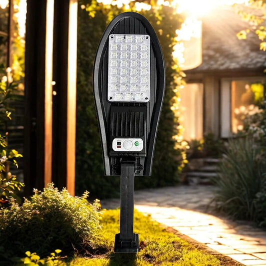 Lampă Solară de Exterior HOZRO, cu Telecomandă – Model W777A, 30x4 LED-uri SMD Ultra-Luminoase, Lumina Alb Rece, 3 Moduri de Funcționare, Senzor de Mișcare și Lumină, Waterproof, Unghi de Iluminare 120°, Material ABS Rezistent HOZRO