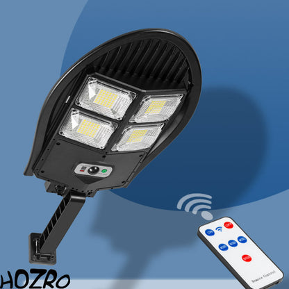 Lampa Solară Stradală de Exterior cu Telecomandă HOZRO, Model W788B-2, Ajustabilă, 168 LED-uri SMD Ultra-Luminoase, Lumina Alb Rece, 3 Moduri de Funcționare, Senzori de Mișcare și Lumină, Iluminare Continuă, Rezistență la Apă IP65, Unghi 120°, Carcasă ABS HOZRO