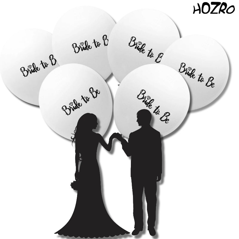 Buchet de 6 Baloane HOZRO, din Latex „Bride to Be”, 30 cm, Culoare Alb, Accesorii Elegante pentru Petrecerea Burlăcițelor, Nuntă sau Evenimente Tematice, Material Rezistent și Lucios, Ideal pentru Decor Romantic și Fotografii de Neuitat HOZRO