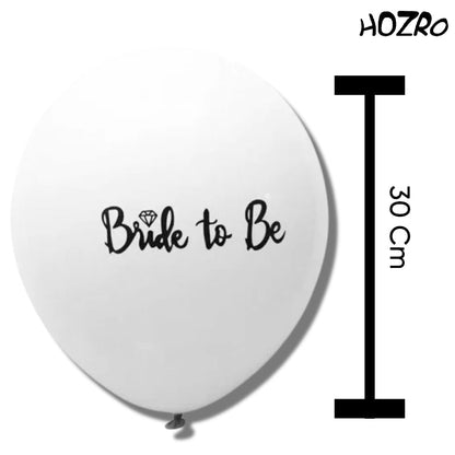 Buchet de 6 Baloane HOZRO, din Latex „Bride to Be”, 30 cm, Culoare Alb, Accesorii Elegante pentru Petrecerea Burlăcițelor, Nuntă sau Evenimente Tematice, Material Rezistent și Lucios, Ideal pentru Decor Romantic și Fotografii de Neuitat HOZRO