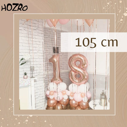 Set 2 Baloane HOZRO, din Folie ESB „18”, Culoare Roz Gold Metalizat, Înălțime 105 cm, Decor Festiv pentru Zi de Naștere, Majorat și Evenimente Speciale, Material Premium, Reutilizabil, Ușor de Umflat cu Aer sau Heliu HOZRO