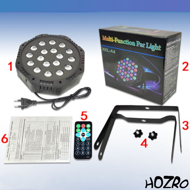 Lumină de Scenă Profesională HOZRO, 18 LED-uri RGB , Efect Laser, Iluminare Puternică pentru Scenă, Bar, Club, Petreceri și Evenimente – Lumini Spectaculoase și Control Ușor HOZRO