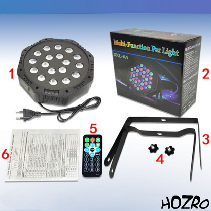 Lumină de Scenă Profesională HOZRO, 18 LED-uri RGB , Efect Laser, Iluminare Puternică pentru Scenă, Bar, Club, Petreceri și Evenimente – Lumini Spectaculoase și Control Ușor HOZRO