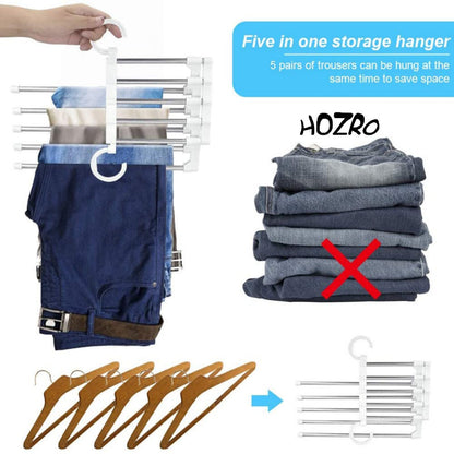 Umeraș Telescopic HOZRO, pentru Pantaloni – Suport Multifuncțional Antialunecare, Organizator de Haine cu Design Stratificat pentru Blugi, Fuste, Eșarfe și Pantaloni – Economisitor de Spațiu pentru Casă și Dulap HOZRO