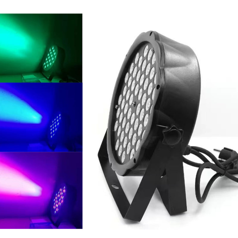 Lumină de Scenă Profesională HOZRO, LED Flat PAR Light – 54 LED-uri Puternice RGB, Efecte Multicolore Dinamice, Iluminare Puternică pentru DJ, Club, Scenă sau Evenimente – Design Plat și Eficient Energetic HOZRO