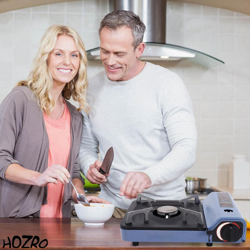 Camping Gas Stove HOZRO,  Portabil 2.9KW – Aragaz cu Gaz Butan, 1.3 KG, 34.5×9×28 CM, Consum 210g/h – Fier și Aluminiu, Reglaj de Flacără, Compact și Eficient pentru Camping, Grătar sau Drumeții HOZRO