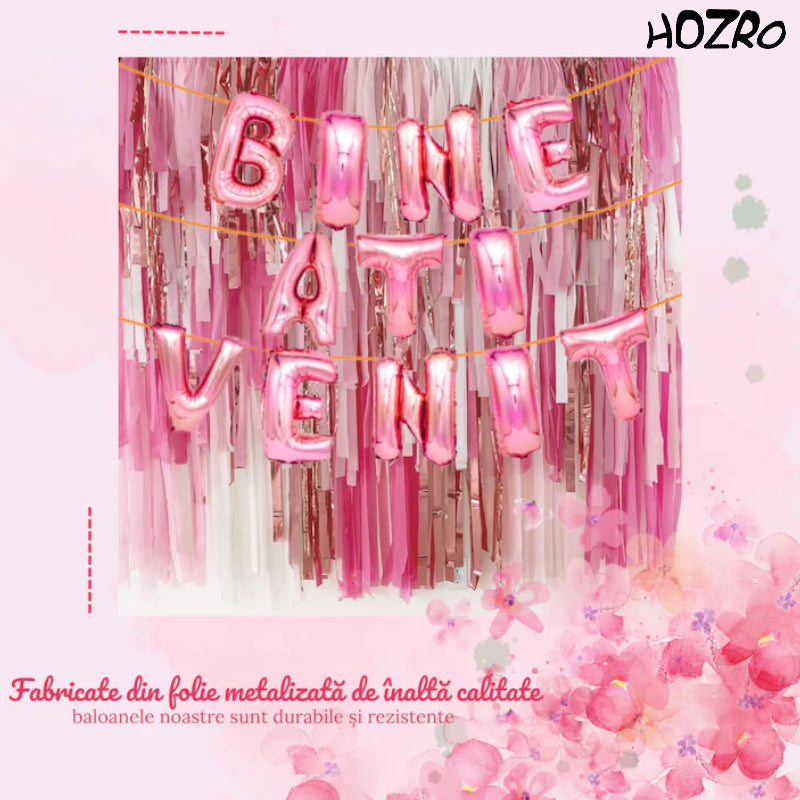 Set Baloane HOZRO, din Folie „Bine Ați Venit” – Culori Disponibile: Roz, Albastru și Gold – Decor Petrecere, Baby Shower, Botez, Aniversări sau Evenimente Speciale HOZRO