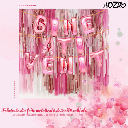 Set Baloane HOZRO, din Folie „Bine Ați Venit” – Culori Disponibile: Roz, Albastru și Gold – Decor Petrecere, Baby Shower, Botez, Aniversări sau Evenimente Speciale HOZRO