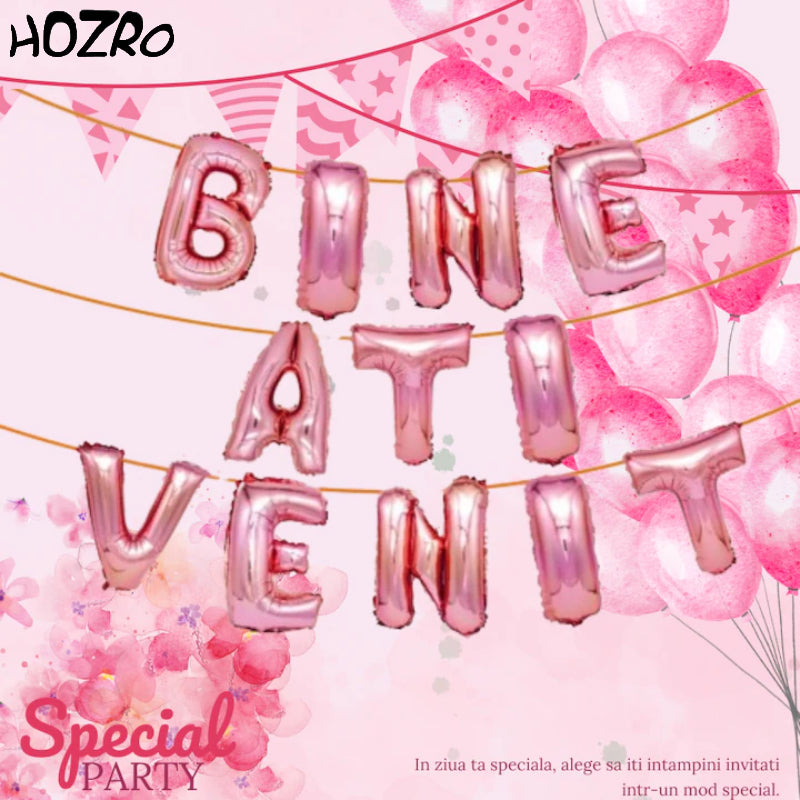 Set Baloane HOZRO, din Folie „Bine Ați Venit” – Culori Disponibile: Roz, Albastru și Gold – Decor Petrecere, Baby Shower, Botez, Aniversări sau Evenimente Speciale HOZRO