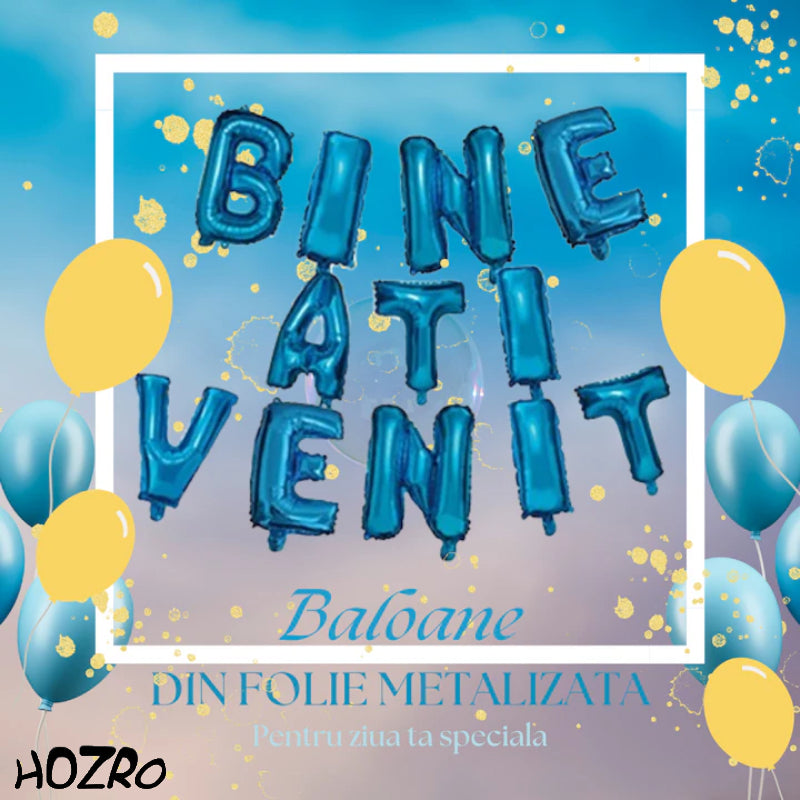 Set Baloane HOZRO, din Folie „Bine Ați Venit” – Culori Disponibile: Roz, Albastru și Gold – Decor Petrecere, Baby Shower, Botez, Aniversări sau Evenimente Speciale HOZRO