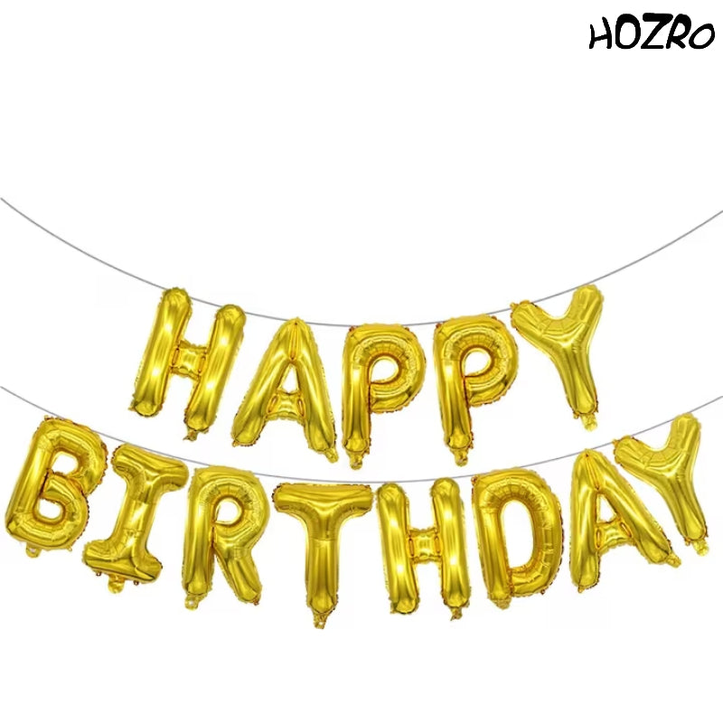 Set Baloane Folie „Happy Birthday”, 43 cm – Decor Elegant pentru Petreceri Aniversare, Evenimente, Fete, Femei, Fetițe, cu Litere Mari, Refolosibile, Ușor de Umflat și Montat HOZRO