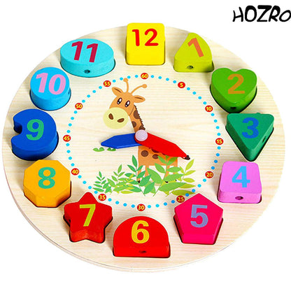 Ceas Geometric Digital HOZRO, din Lemn pentru Copii – Jucărie Educativă cu Forme și Cifre Detasabile, Ideală pentru Învățarea Orei, Numerelor și Formelor Geometrice HOZRO