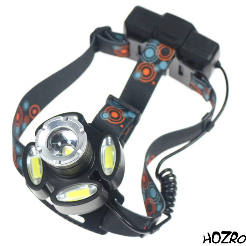 Lanterna de cap HOZRO, cu acumulatori reincarcabili, 5 leduri, iluminare LED puternica, 4 moduri iluminare, lumina alb rece, mod iluminare stroboscopica pentru bicicleta, banda elastica pentru fixare pe cap HOZRO