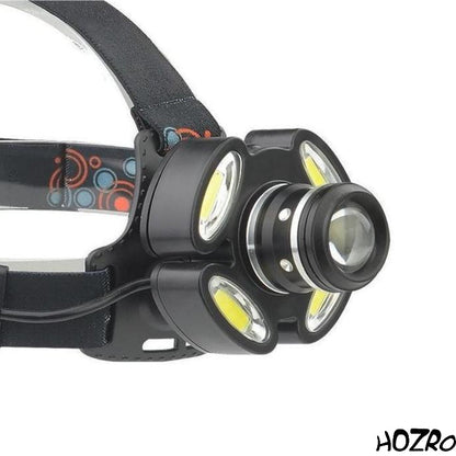 Lanterna de cap HOZRO, cu acumulatori reincarcabili, 5 leduri, iluminare LED puternica, 4 moduri iluminare, lumina alb rece, mod iluminare stroboscopica pentru bicicleta, banda elastica pentru fixare pe cap HOZRO