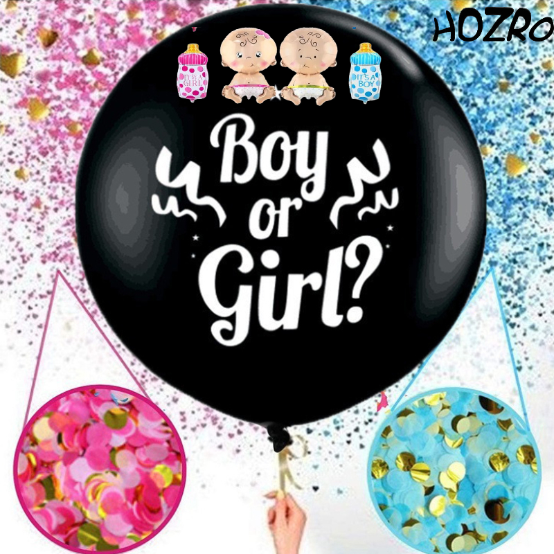 Set 7 Baloane HOZRO, Gender Reveal „Girl or Boy”, 90 cm, pentru Anunțul Sarcinii: Fetiță sau Băiețel HOZRO