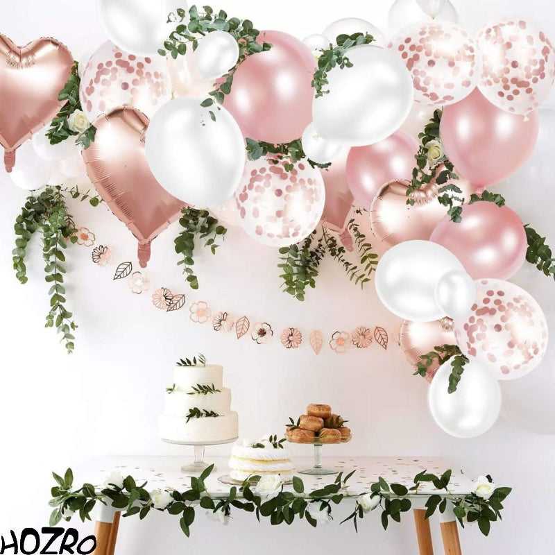 Set 48 Baloane HOZRO, în Formă de Inimă Rose Gold, Decor Elegant pentru Petreceri, Nunți, Aniversări și Evenimente Speciale, Baloane Rezistente din Folie/Latx, Perfecte pentru Aranjamente Romantice și Poze de Impact HOZRO