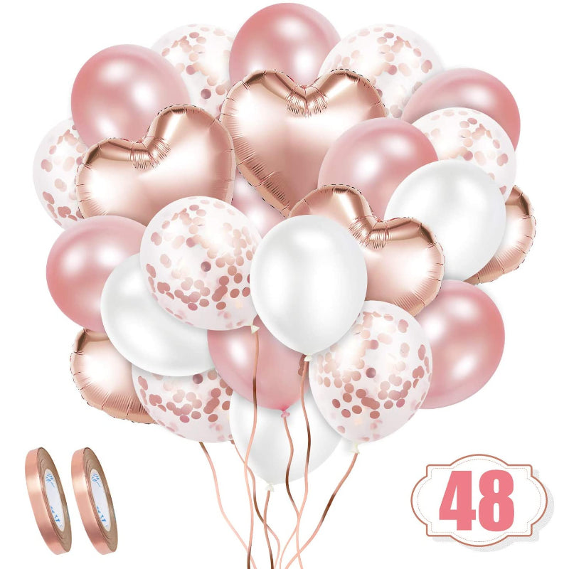 Set 48 Baloane HOZRO, în Formă de Inimă Rose Gold, Decor Elegant pentru Petreceri, Nunți, Aniversări și Evenimente Speciale, Baloane Rezistente din Folie/Latx, Perfecte pentru Aranjamente Romantice și Poze de Impact HOZRO