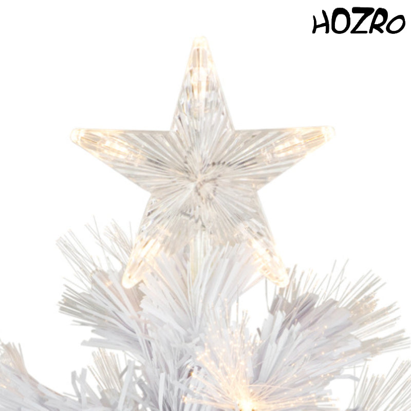 Brad artificial HOZRO, alb cu fibră optică și iluminare LED – aspect modern, efect luminos spectaculos, ideal pentru Crăciun și decoruri de iarnă HOZRO
