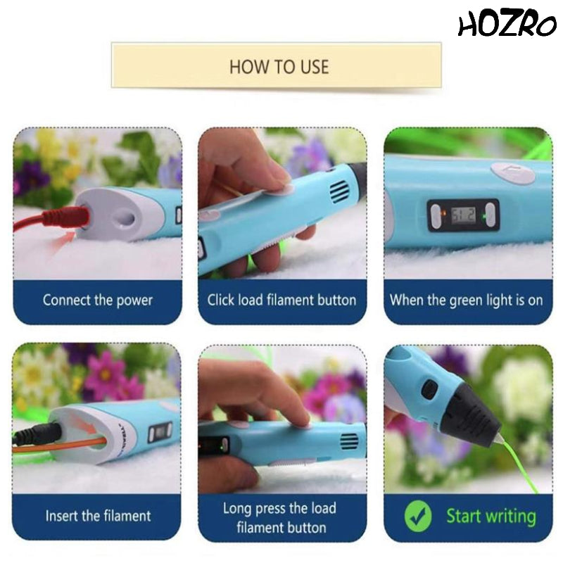 Creion 3D HOZRO, cu temperatură reglabilă, afișaj digital și filamente colorate – Perfect pentru începători, creativitate, proiecte DIY și modelare tridimensională HOZRO