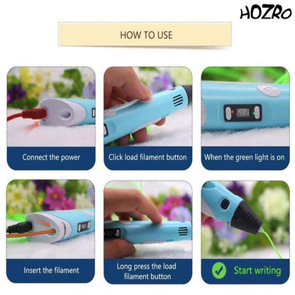Creion 3D HOZRO, cu temperatură reglabilă, afișaj digital și filamente colorate – Perfect pentru începători, creativitate, proiecte DIY și modelare tridimensională HOZRO