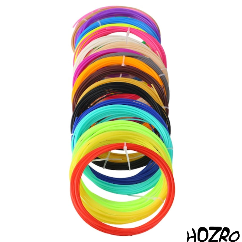 Set 10 Filamente Multicolor HOZRO, pentru Creion 3D PLA 1.75 mm, 5 m Fiecare (50 m Total) – Plastic de Înaltă Calitate, Temperatura de Lucru 160-200℃, Ideal pentru Proiecte Creative și Modele 3D DIY HOZRO