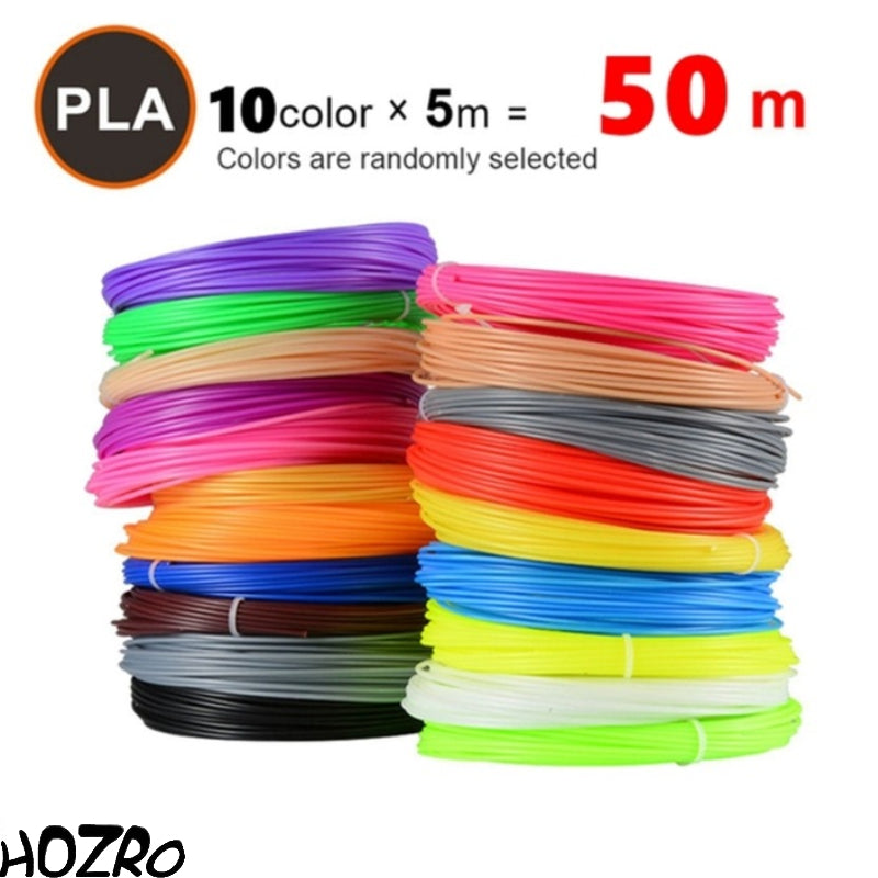 Set 10 Filamente Multicolor HOZRO, pentru Creion 3D PLA 1.75 mm, 5 m Fiecare (50 m Total) – Plastic de Înaltă Calitate, Temperatura de Lucru 160-200℃, Ideal pentru Proiecte Creative și Modele 3D DIY HOZRO