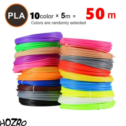 Set 10 Filamente Multicolor HOZRO, pentru Creion 3D PLA 1.75 mm, 5 m Fiecare (50 m Total) – Plastic de Înaltă Calitate, Temperatura de Lucru 160-200℃, Ideal pentru Proiecte Creative și Modele 3D DIY HOZRO